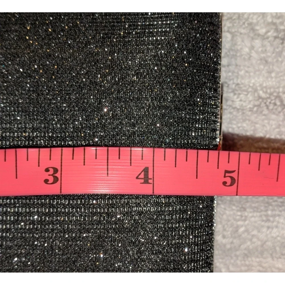 D'margeaux‎ Black Glitter Pleated Evening Clutch Bag Silver Chain YG92281B NEW
